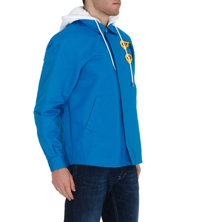 Shop Gcds Flower Printed Hooded Jacket In Blue