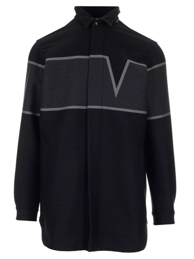 Shop Valentino V Intarsia Pea Coat In Black