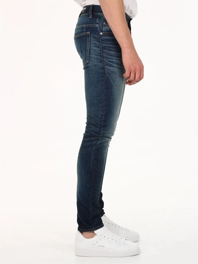 Shop Balmain Monogram Embroidered Skinny Jeans In Blue