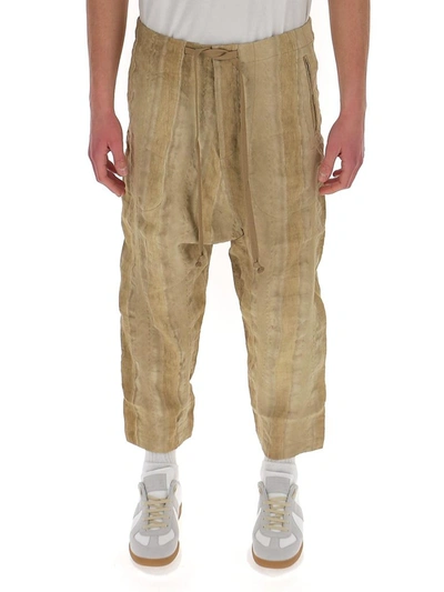 Shop Uma Wang Textured Striped Trousers In Beige