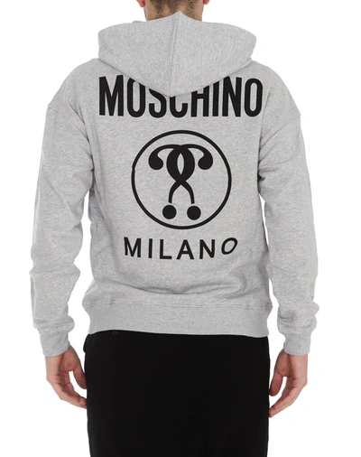 Shop Moschino Double Question Mark Printed Hoodie In Grey