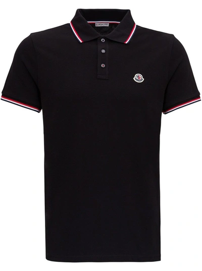 Shop Moncler Logo Embroidered Polo Shirt In Black