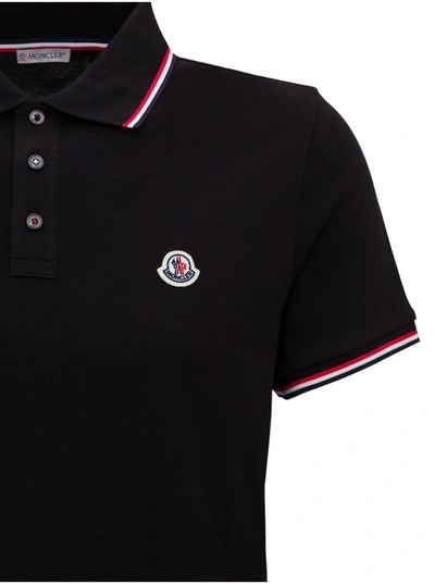 Shop Moncler Logo Embroidered Polo Shirt In Black