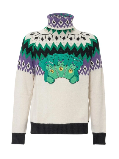 Shop Msgm Bear Patch Turtleneck Sweater In Multi