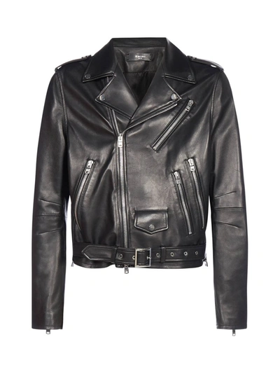 Shop Amiri Classic Leather Biker Jacket In Black