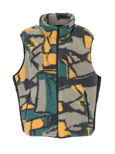 Stüssy Block Sherpa Vest In Green