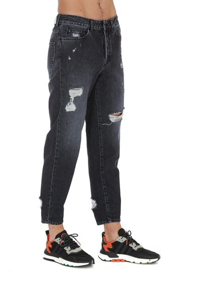 Shop Marcelo Burlon County Of Milan Distressed Tapered Jeans In Black