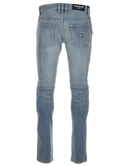 Shop Balmain Logo Detailed Skinny Leg Jeans In Blue