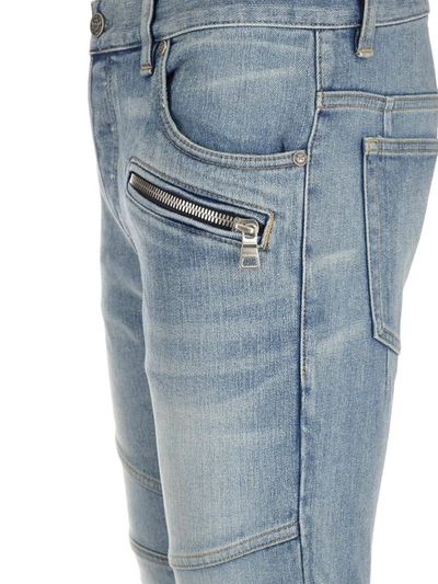 Shop Balmain Logo Detailed Skinny Leg Jeans In Blue