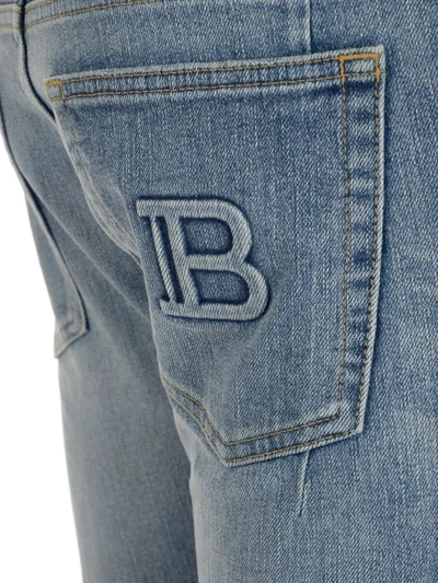 Shop Balmain Logo Detailed Skinny Leg Jeans In Blue