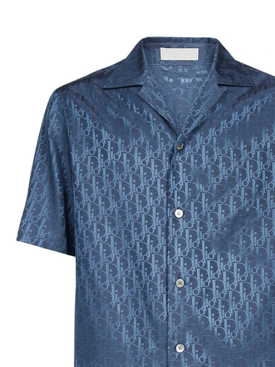 Shop Dior Homme Oblique Short Sleeve Shirt In Blue