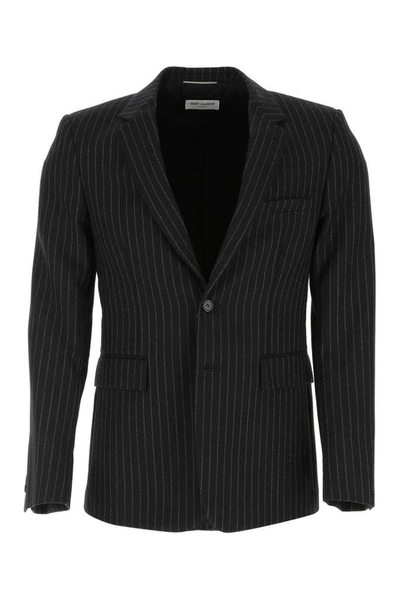 Shop Saint Laurent Rive Gauche Stripe Blazer In Black