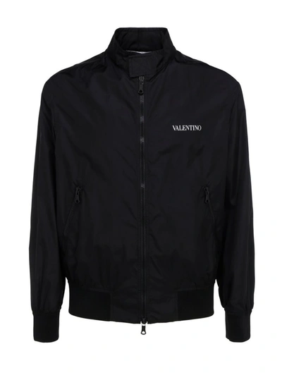 Shop Valentino Logo Printed Bomber Jacket In Black