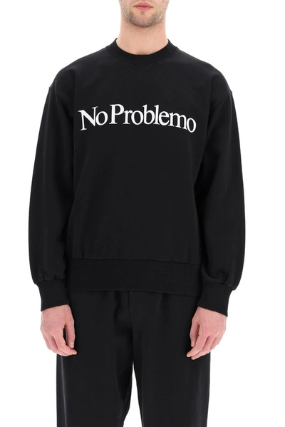 Shop Aries No Problemo Print Crewneck Sweatshirt In Black