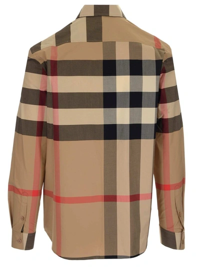 Shop Burberry Love Print Check Oversized Shirt In Beige