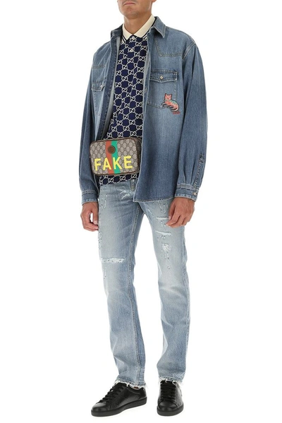 Shop Gucci Cat Denim Shirt In Blue