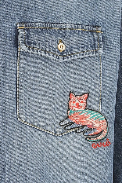Shop Gucci Cat Denim Shirt In Blue