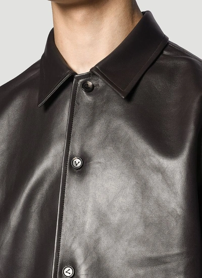 Shop Bottega Veneta Short Sleeve Leather Shirt In Brown