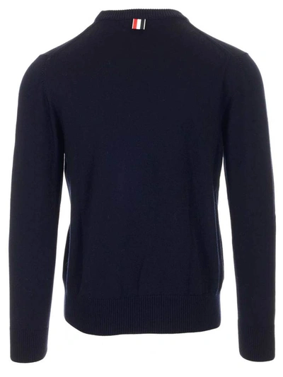 Shop Thom Browne Rwb Stripe Crewneck Sweater In Navy