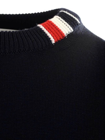 Shop Thom Browne Rwb Stripe Crewneck Sweater In Navy