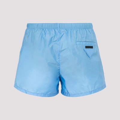 Shop Prada Logo Patch Swim Shorts In Blue