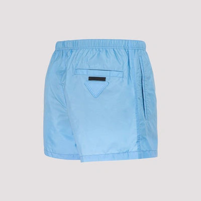 Shop Prada Logo Patch Swim Shorts In Blue