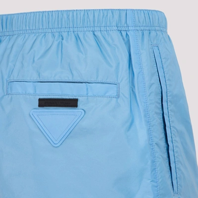 Shop Prada Logo Patch Swim Shorts In Blue