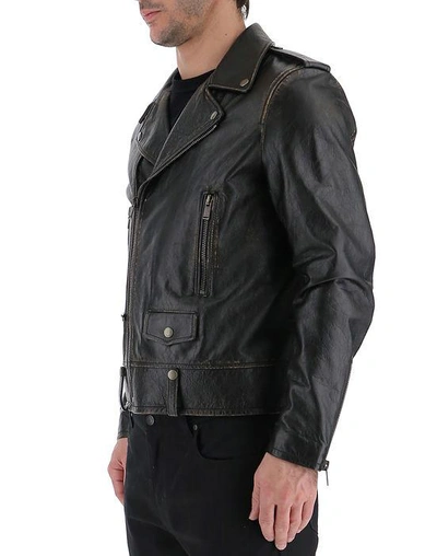 Shop Saint Laurent Classic Leather Biker Jacket In Black