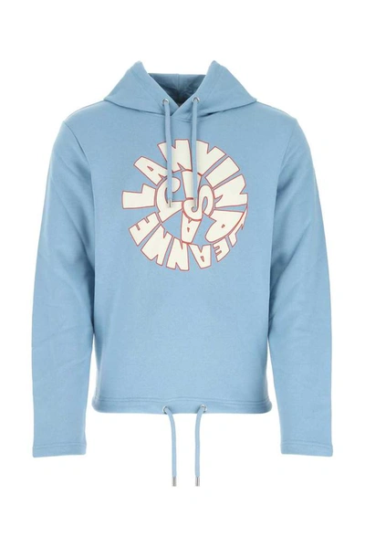 Shop Lanvin Spiral Logo Printed Hoodie In Blue