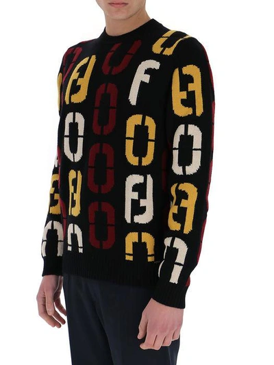 Shop Fendi Code Motif Crewneck Jumper In Multi