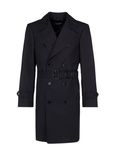 Dolce & Gabbana Jacquard Belted Trench Coat In Black