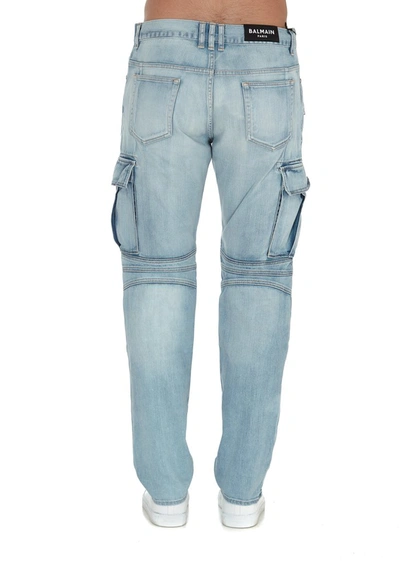 Shop Balmain Panelled Cargo Jeans In Blue