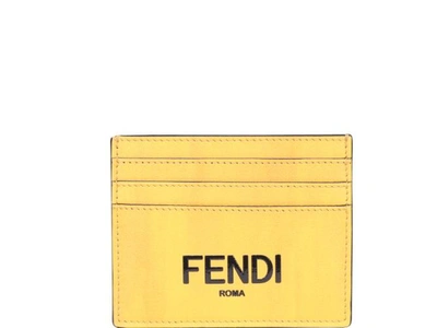 Shop Fendi Logo Card Holder In Yellow