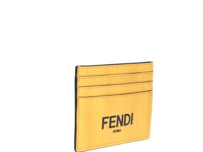 Shop Fendi Logo Card Holder In Yellow
