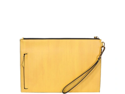 Shop Fendi Roma Lettering Flat Pouch In Yellow