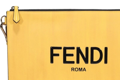 Shop Fendi Roma Lettering Flat Pouch In Yellow