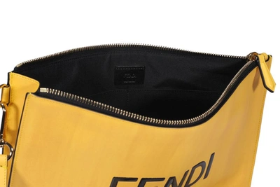Shop Fendi Roma Lettering Flat Pouch In Yellow