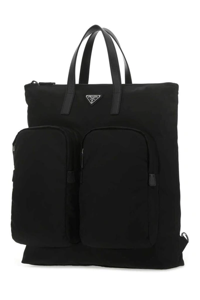 Shop Prada Zipped Pocket Tote Bag In Black