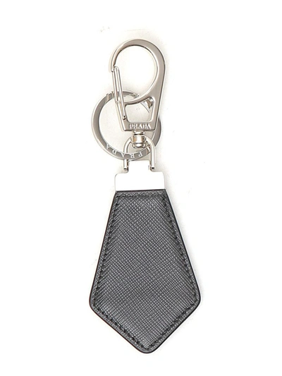 Shop Prada Logo Plaque Keychain In Black