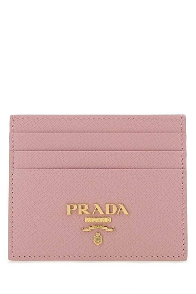 Shop Prada Logo Plaque Saffiano Card Holder In Pink