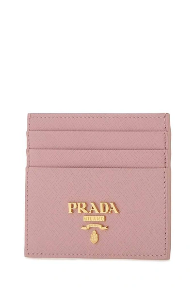Shop Prada Logo Plaque Saffiano Card Holder In Pink