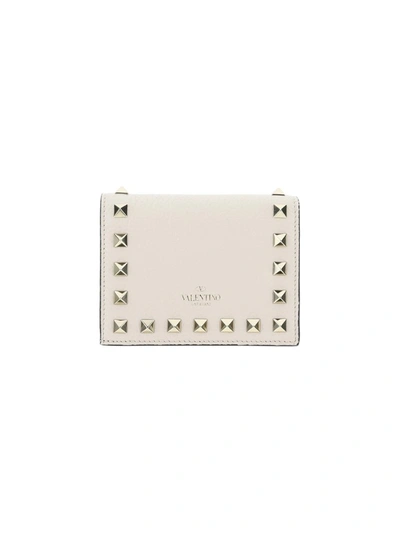 Shop Valentino Garavani Rockstud Small Compact Wallet In White