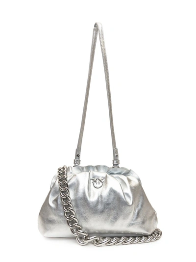 Shop Pinko Mini Chain Clutch Bag In Silver