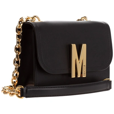 Shop Moschino M Plaque Shoulder Bag In Black