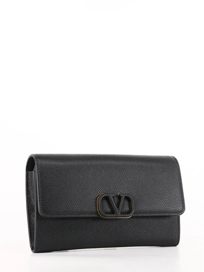 Shop Valentino Vlogo Signature Chain Wallet In Black
