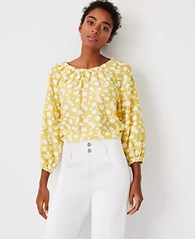 Ann Taylor Floral Clip Gathered Boatneck Top In Ambient Light