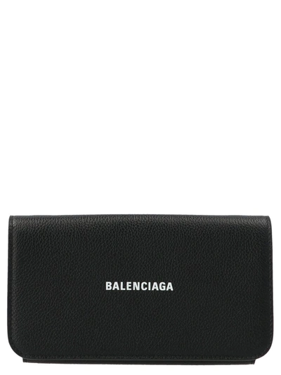 Shop Balenciaga Cash Logo Chain Wallet In Black