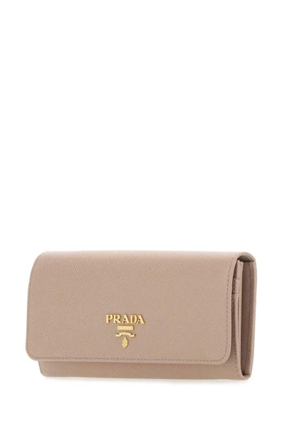 Shop Prada Logo Plaque Long Wallet In Beige