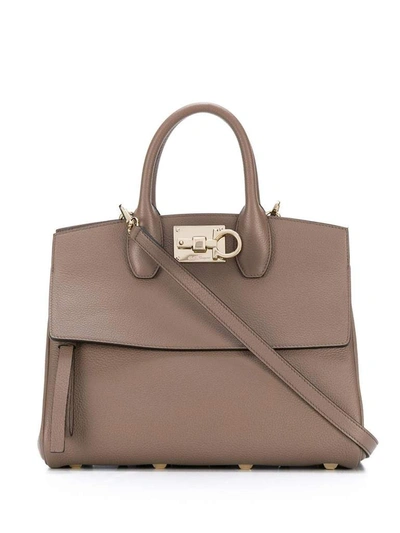 Shop Ferragamo Studio Small Tote Bag In Brown