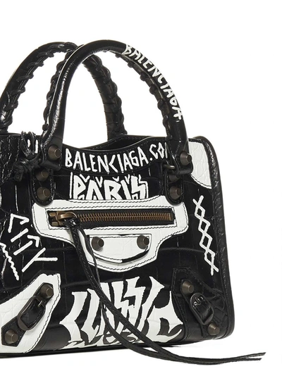 Shop Balenciaga Classic City Graffiti Mini Tote Bag In Black